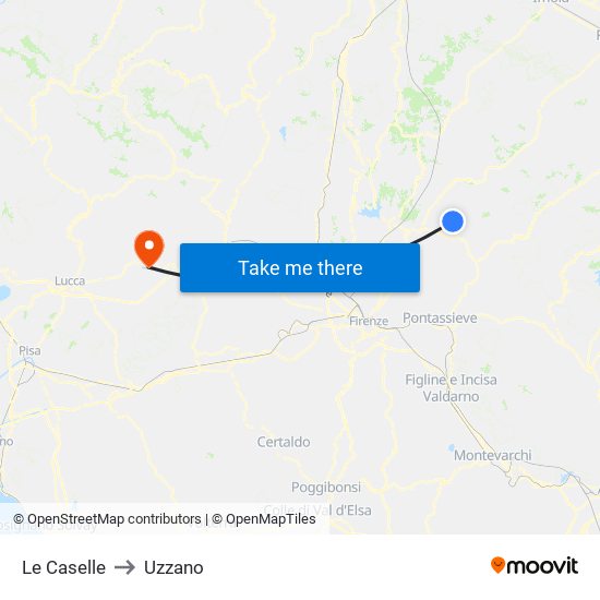 Le Caselle to Uzzano map