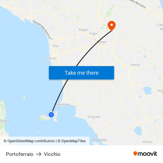 Portoferraio to Vicchio map