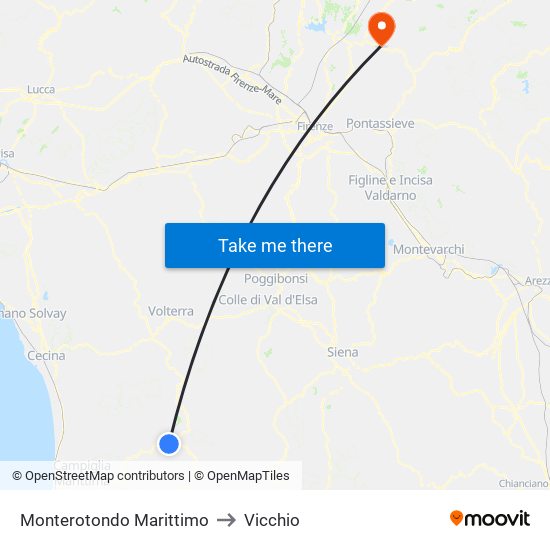 Monterotondo Marittimo to Vicchio map