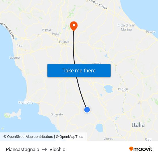 Piancastagnaio to Vicchio map