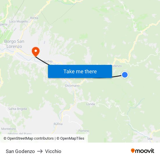 San Godenzo to Vicchio map