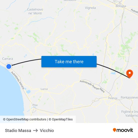 Stadio Massa to Vicchio map