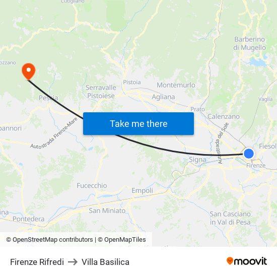 Firenze Rifredi to Villa Basilica map