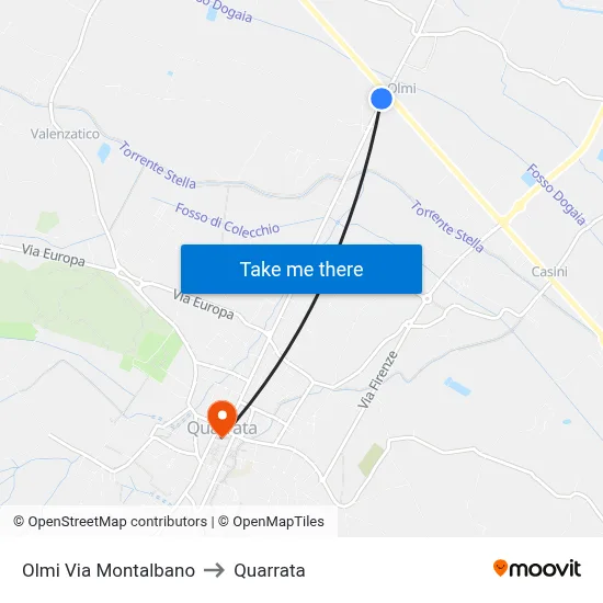 Olmi Montalbano Street to Quarrata map