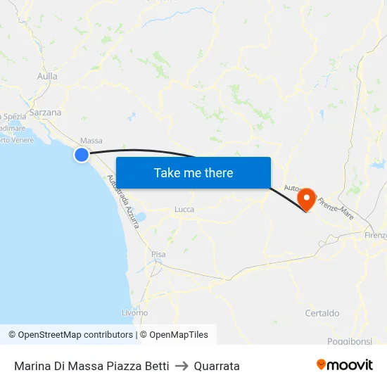 Marina Di Massa Betti Square to Quarrata map