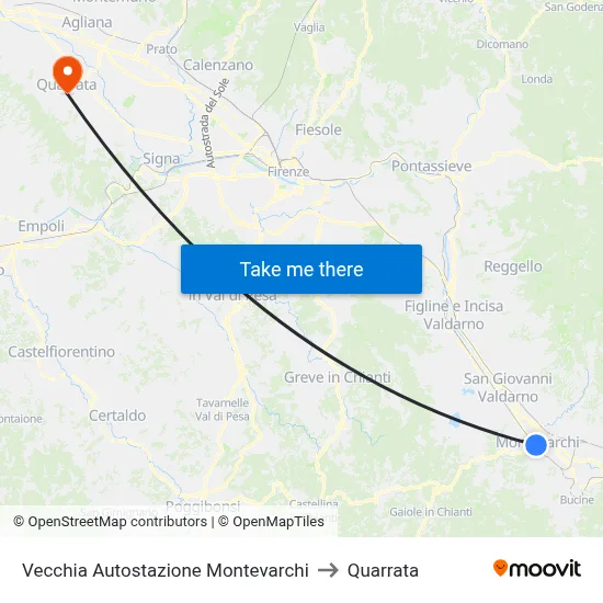 Vecchia Autostazione Montevarchi to Quarrata map