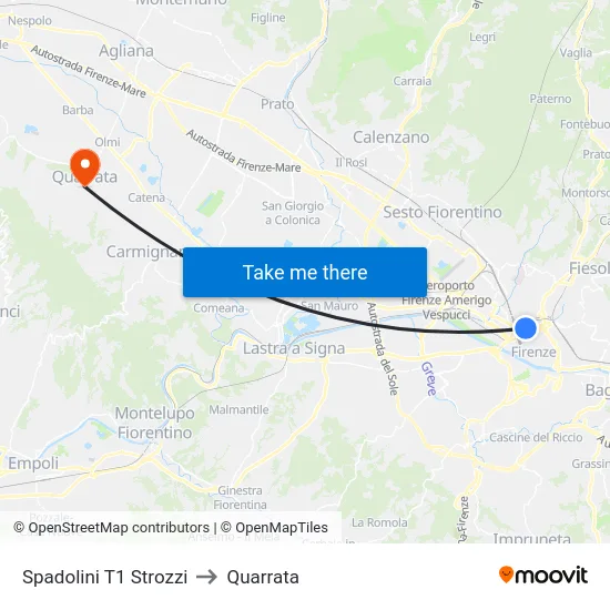 Spadolini T1 Strozzi to Quarrata map