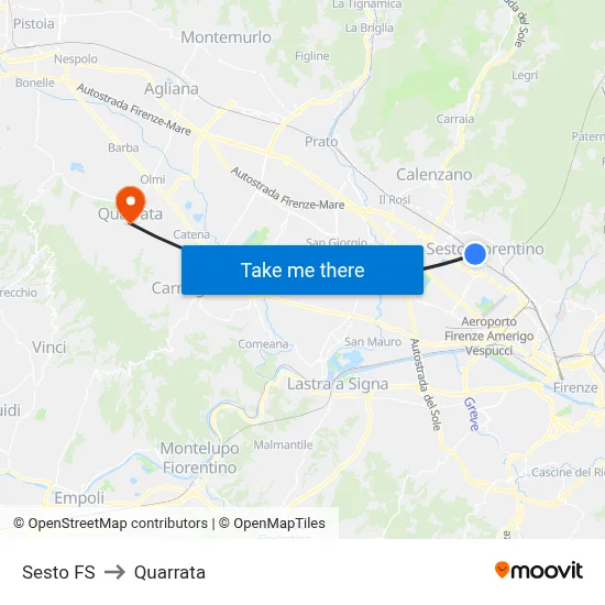 Sesto FS to Quarrata map