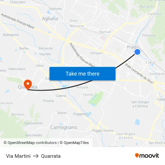 Martini Street to Quarrata map