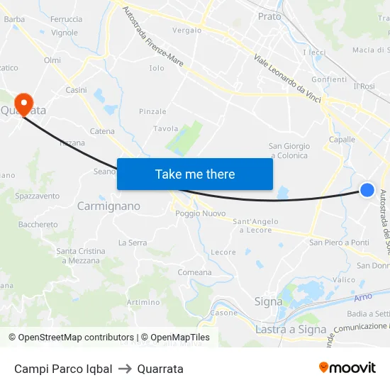 Campi Iqbal Park to Quarrata map