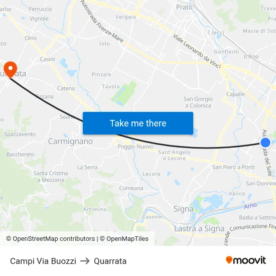 Campi Buozzi Street to Quarrata map