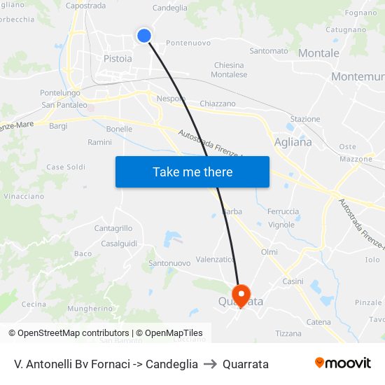 V. Antonelli Bv Fornaci -> Candeglia to Quarrata map