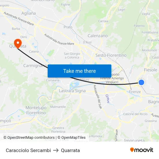Caracciolo Sercambi to Quarrata map