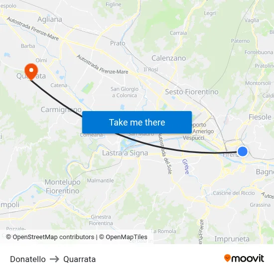 Donatello to Quarrata map
