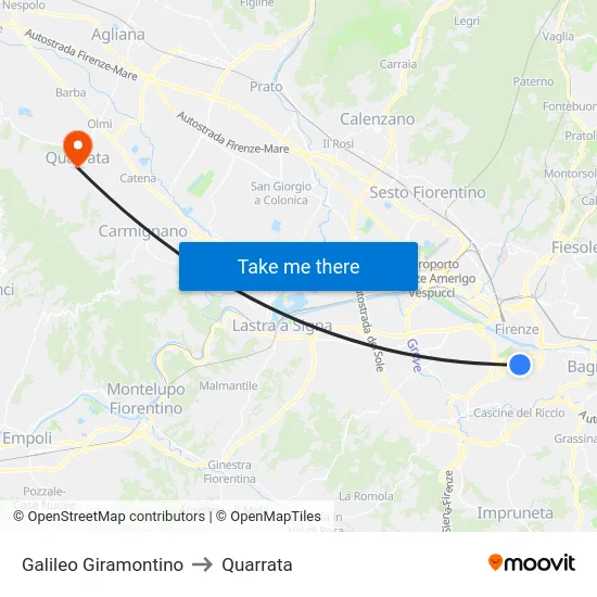 Galileo Giramontino to Quarrata map