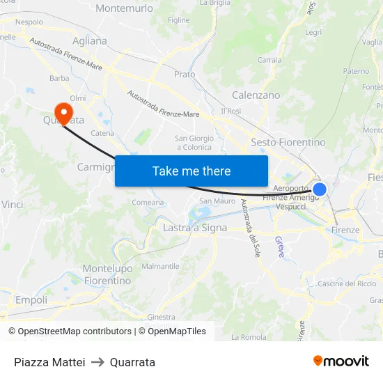 Piazza Mattei to Quarrata map