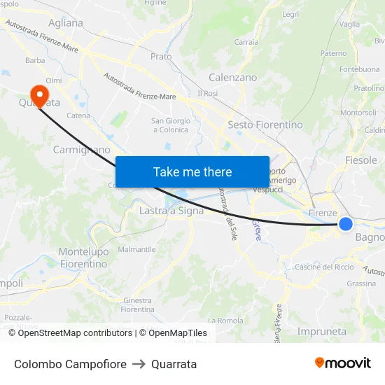 Colombo Campofiore to Quarrata map