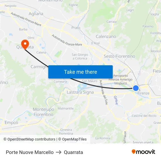 Porte Nuove Marcello to Quarrata map
