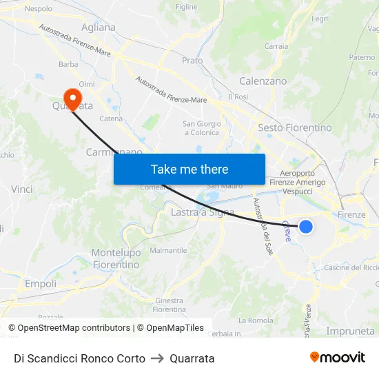 Scandicci Ronco Corto to Quarrata map