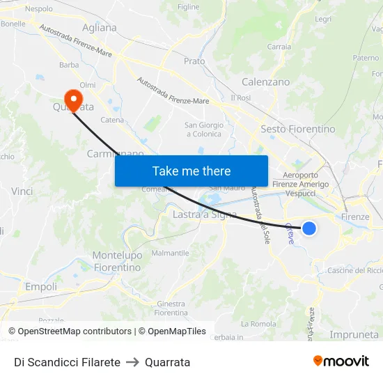 Di Scandicci Filarete to Quarrata map