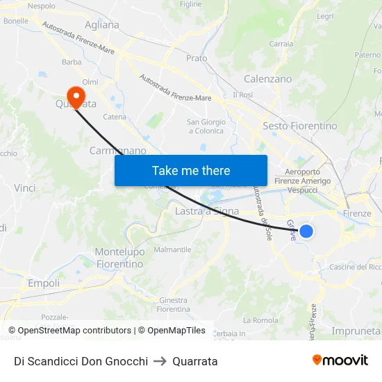 Di Scandicci Don Gnocchi to Quarrata map