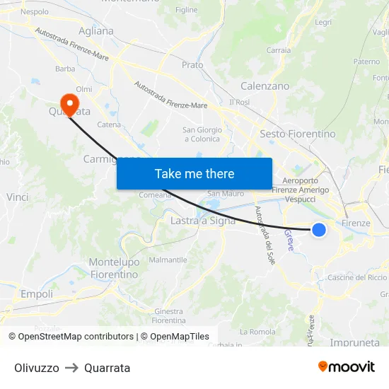 Olivuzzo to Quarrata map