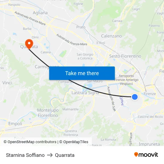 Starnina Soffiano to Quarrata map