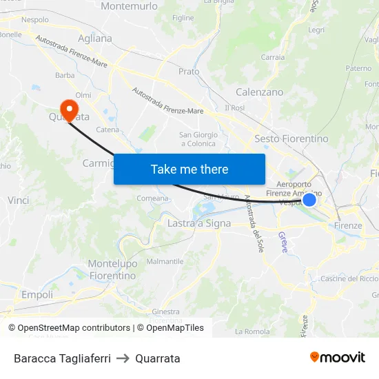 Baracca Tagliaferri to Quarrata map