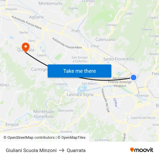Giuliani Minzoni School to Quarrata map