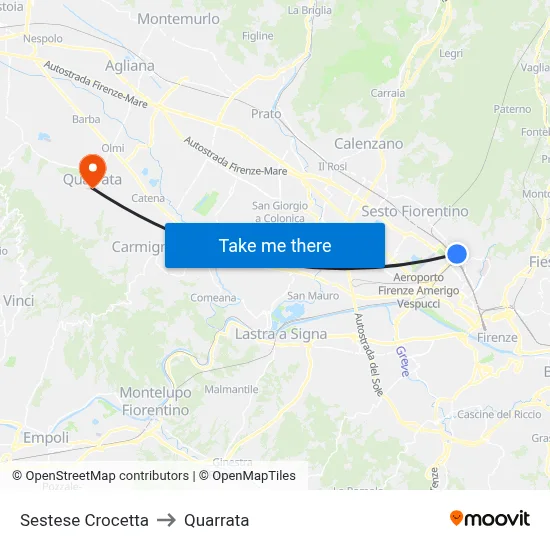 Sestese Crocetta to Quarrata map