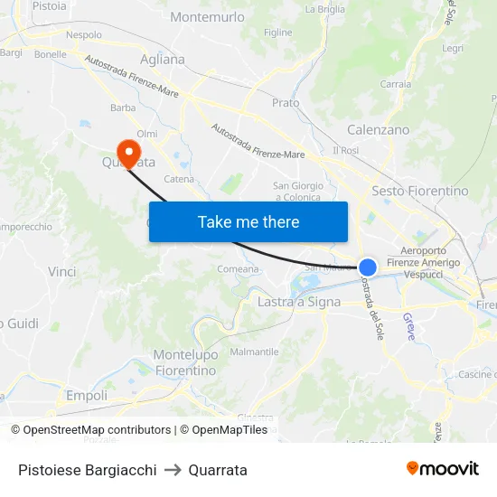 Pistoiese Bargiacchi to Quarrata map