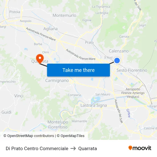 Di Prato Shopping Center to Quarrata map
