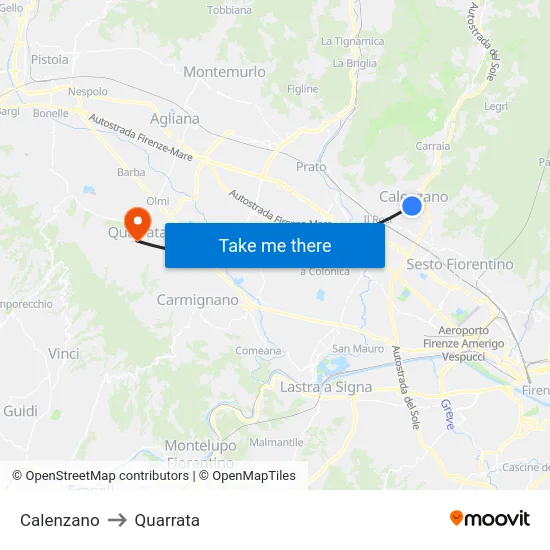 Calenzano to Quarrata map