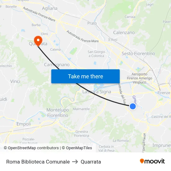 Rome Municipal Library to Quarrata map