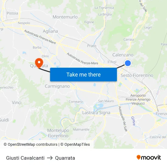 Giusti Cavalcanti to Quarrata map