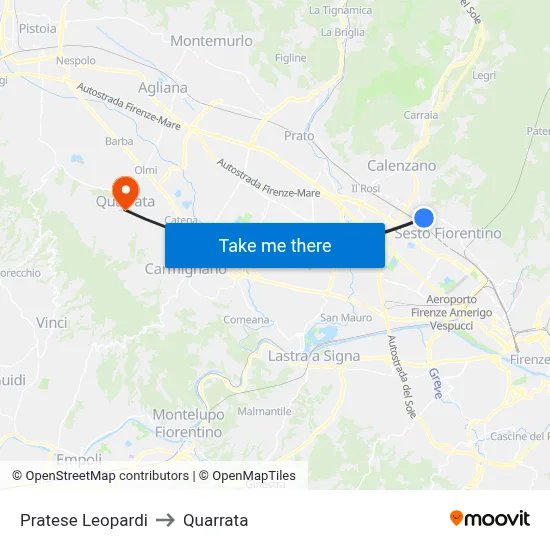 Pratese Leopardi to Quarrata map