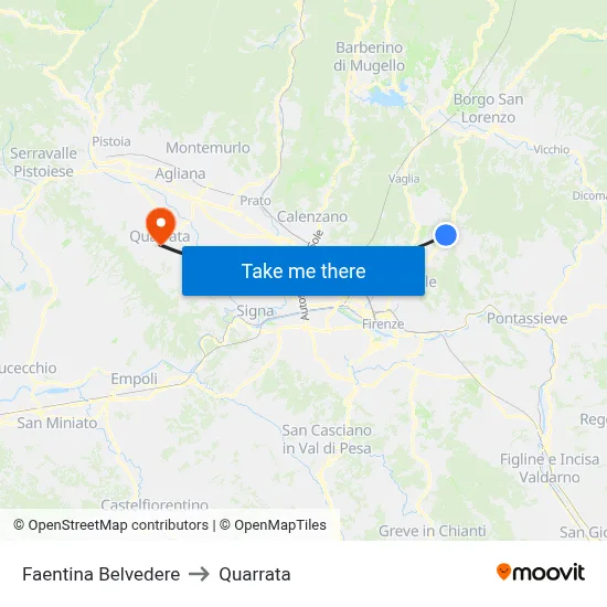Faentina Belvedere to Quarrata map