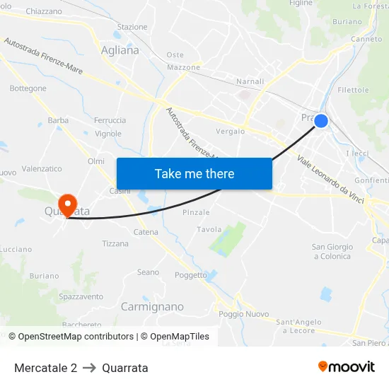 Mercatale 2 to Quarrata map