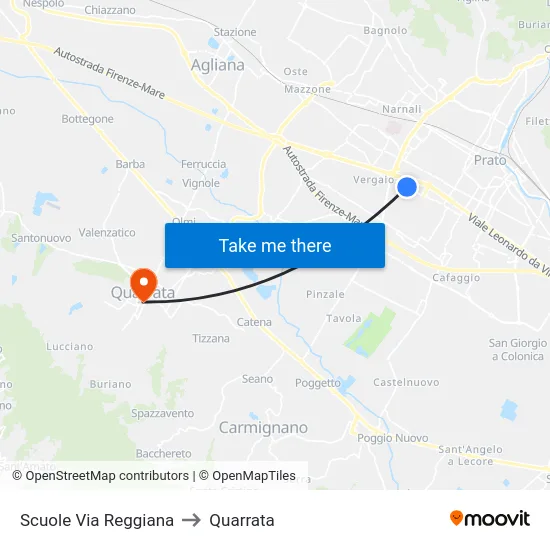 Scuole Via Reggiana to Quarrata map