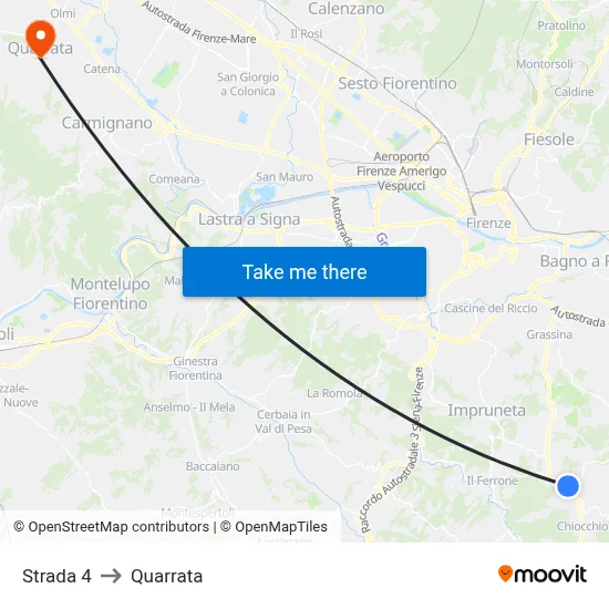 Road 4 to Quarrata map