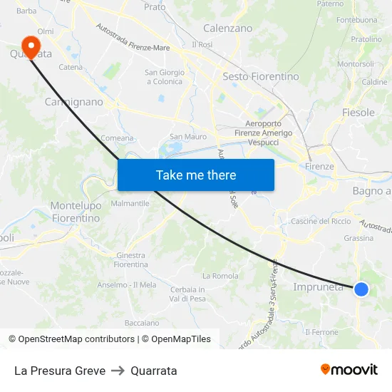 La Presura Greve to Quarrata map
