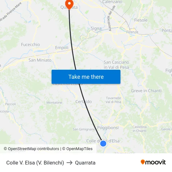 Colle V. Elsa (V. Bilenchi) to Quarrata map