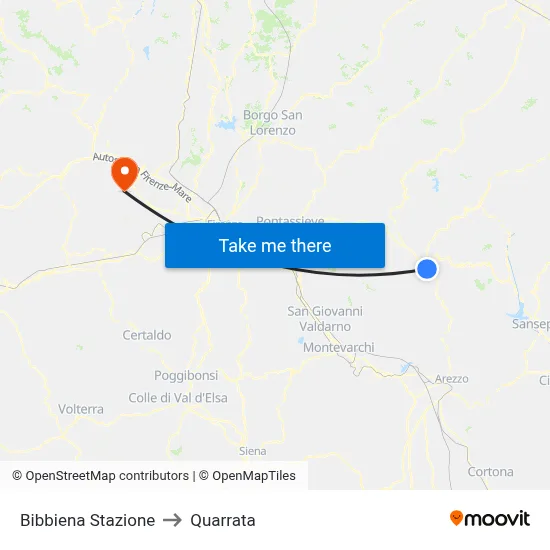 Bibbiena Station to Quarrata map