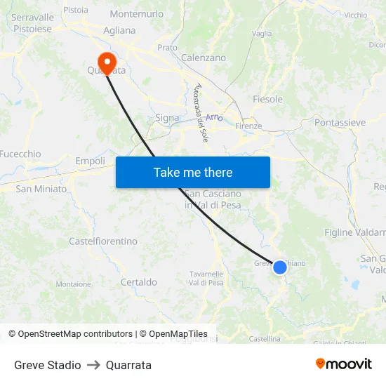 Greve Stadium to Quarrata map