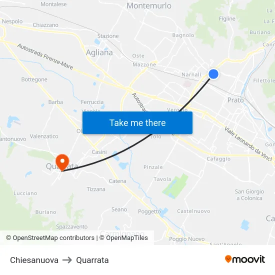 Chiesanuova to Quarrata map