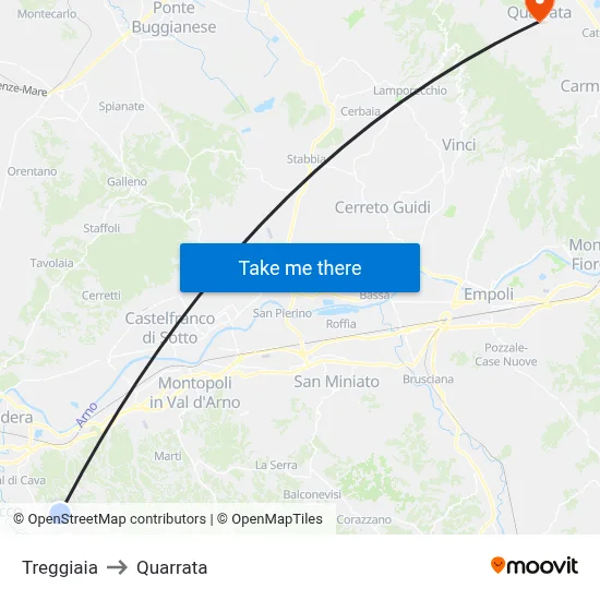Treggiaia to Quarrata map