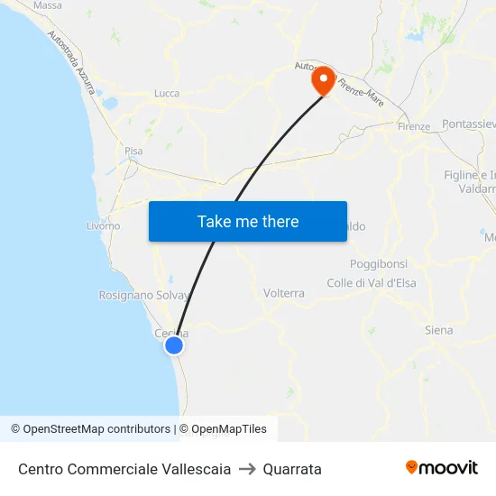 Centro Commerciale Vallescaia to Quarrata map