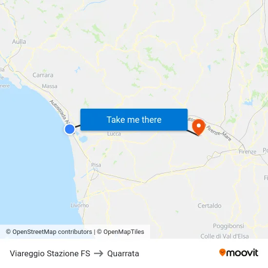 Viareggio Stazione FS to Quarrata map