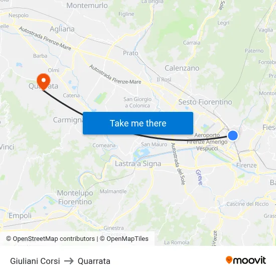 Giuliani Corsi to Quarrata map