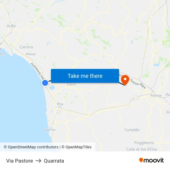 Via Pastore to Quarrata map